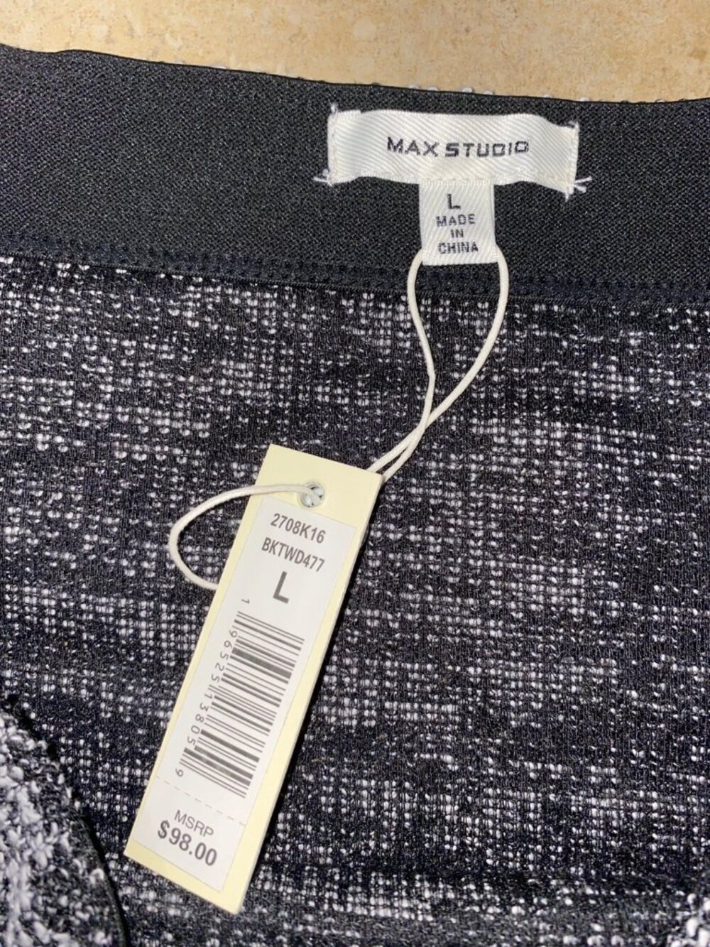 NWT$98 Max Studio Tweed Knit Mini Skirt Black White Elastic Waist New Sz L Large - Picture 5 of 13